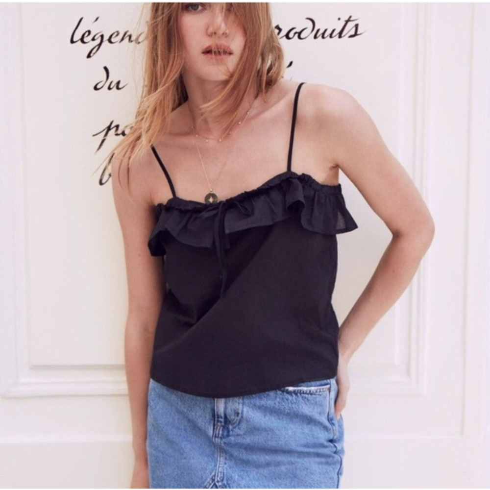 Anine Bing Ruffle Cotton Tank Black size XS - Picture 2 of 12